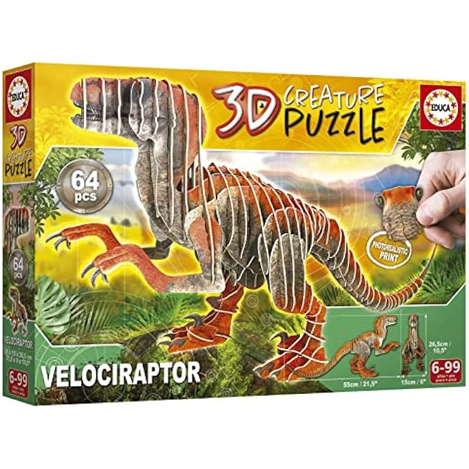 3D PUZZLE VELOCIRAPTOR 3D CREATURE PUZZLE. ASSEMBLE YOUR OWN DINOSAUR IN 3D, CARDBOARD PIECES PRINTED ON TWO SIDES. FROM 5 6 7 8 YEARS (19382) - Image 4
